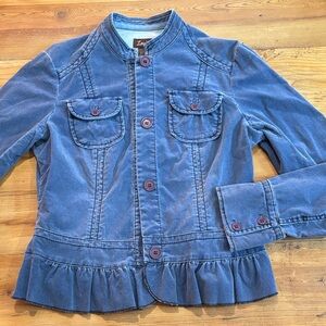 LOUIE Anthropologie 8 Blue Fine Waled Corduroy Peplum Jacket Tailored Fit